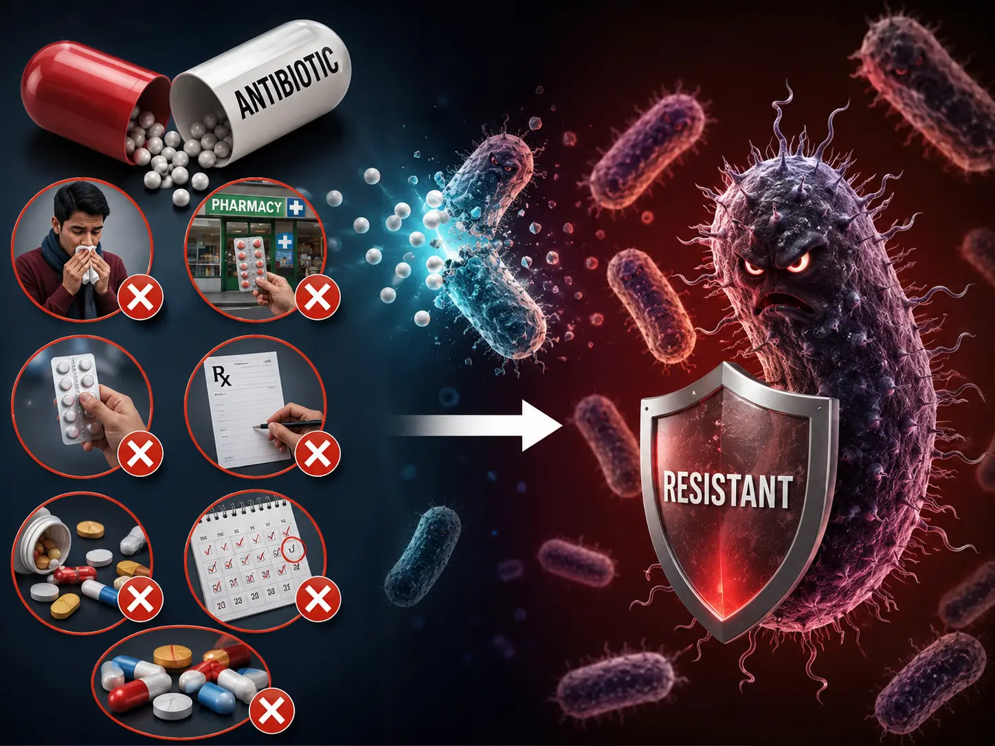 Antibiotics ke galat istemal se antibiotic resistance aur superbugs kaise bante hain